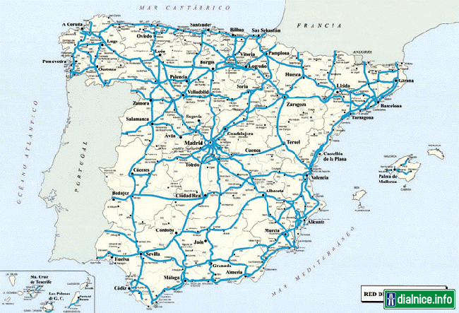 Španielsko - mapa diaľníc a RC