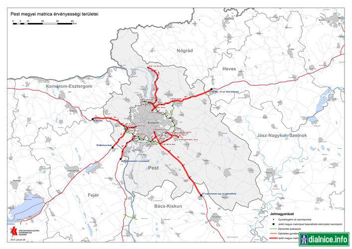 Úseky spoplatnene regionálnou e-známkou - Peštianska župa