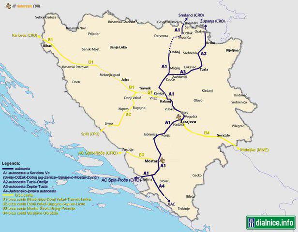 Sieť diaľnic a rýchlostných ciest v Bosne a Hercegovine - PLÁN