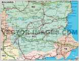 Bulharsko - mapa diaľníc a hlavných ciest