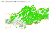 Mapa trasy predĺženia širokorozchodnej trate Košice - Viedeň