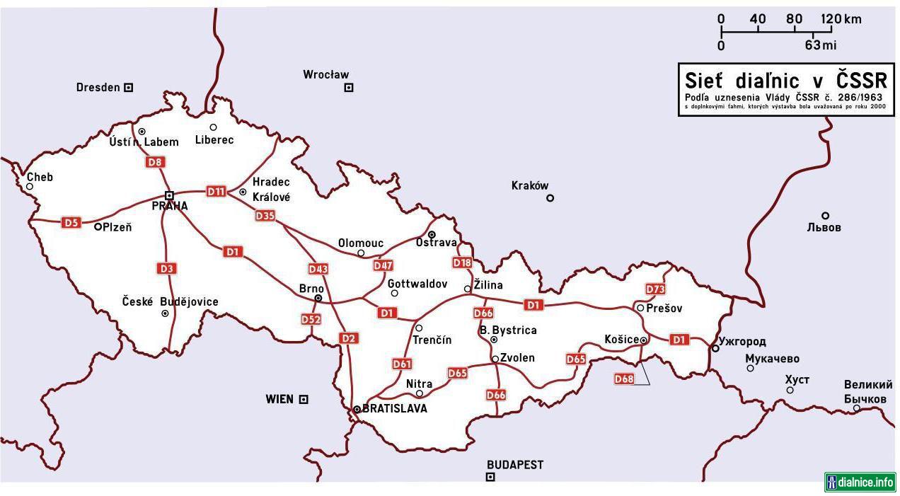 Planovana siet dialnic v CSSR z roku 1963