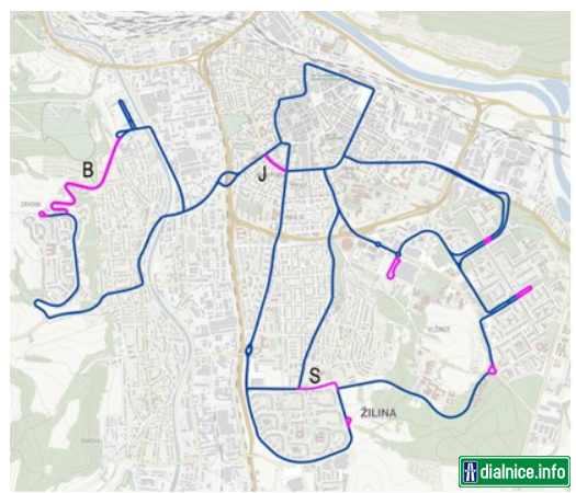 Plán nových trolejbusových tratí Žilina (fialová)