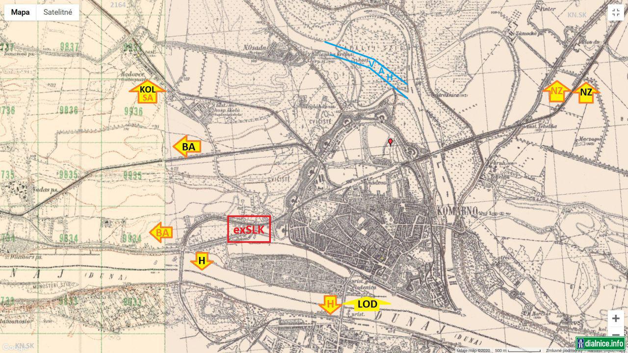 2164 Komárno roku 1938 — trasovanie ciest a železnice
