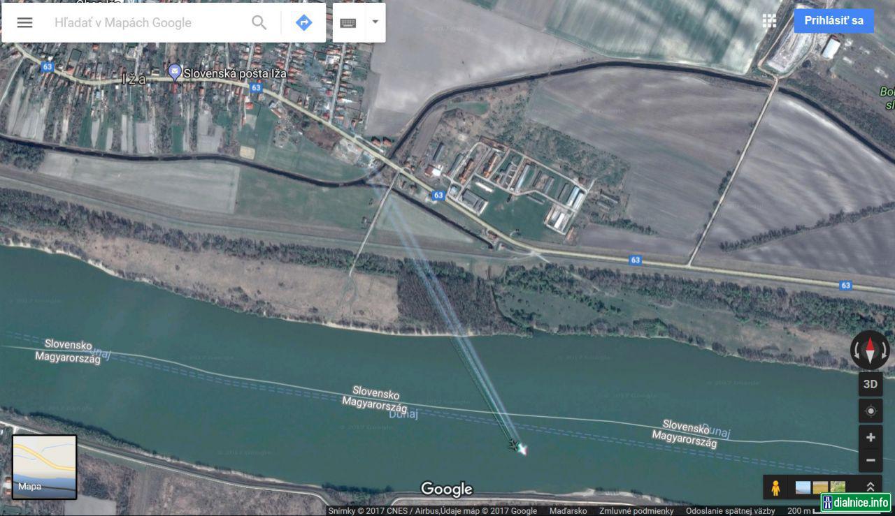 Lietadlo nad Ižou na Google-mapách