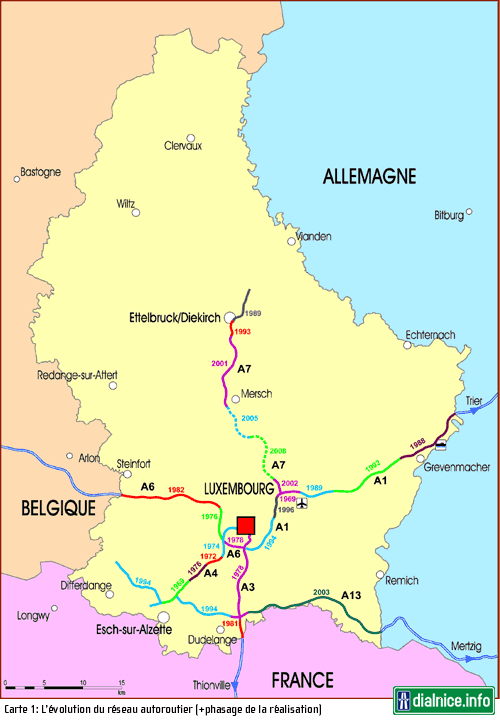 Luxembursko - mapa diaľničnej siete