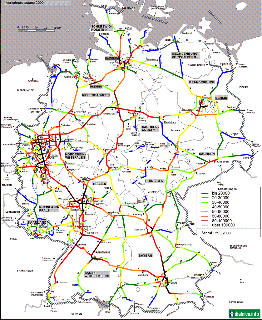 Mapa intenzit dopravy Nemecko