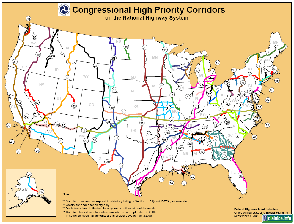 Hlavné cestné koridory v USA
