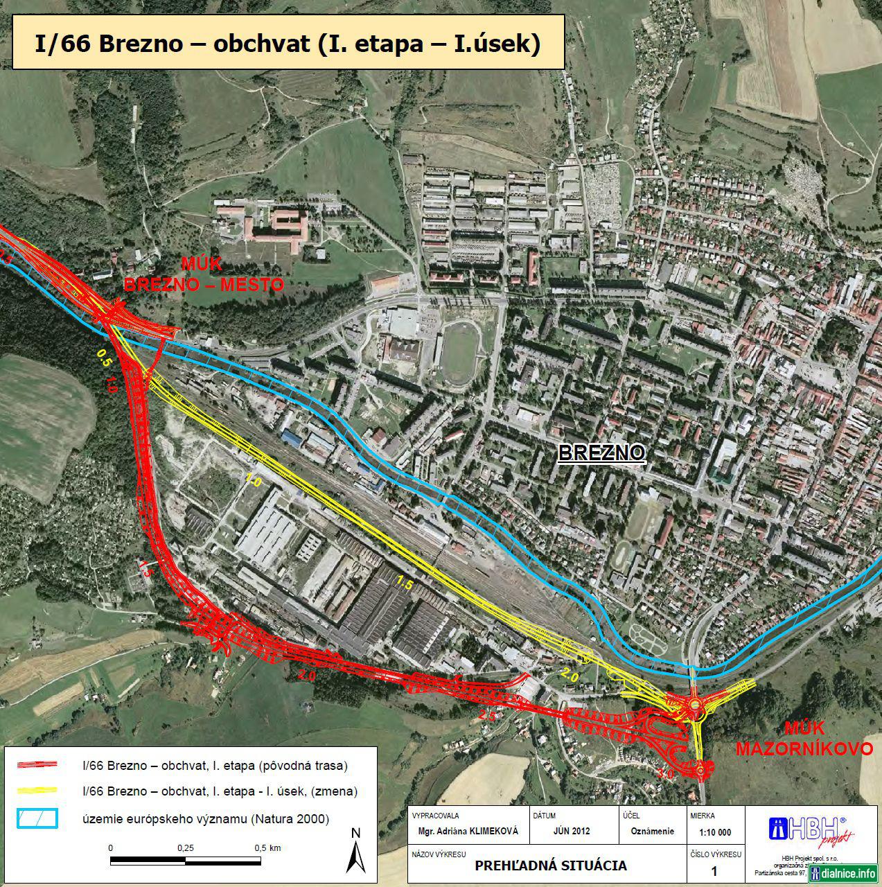 Mapa obchvatu cesty I/66 Brezno -  I. etapa, I. úsek