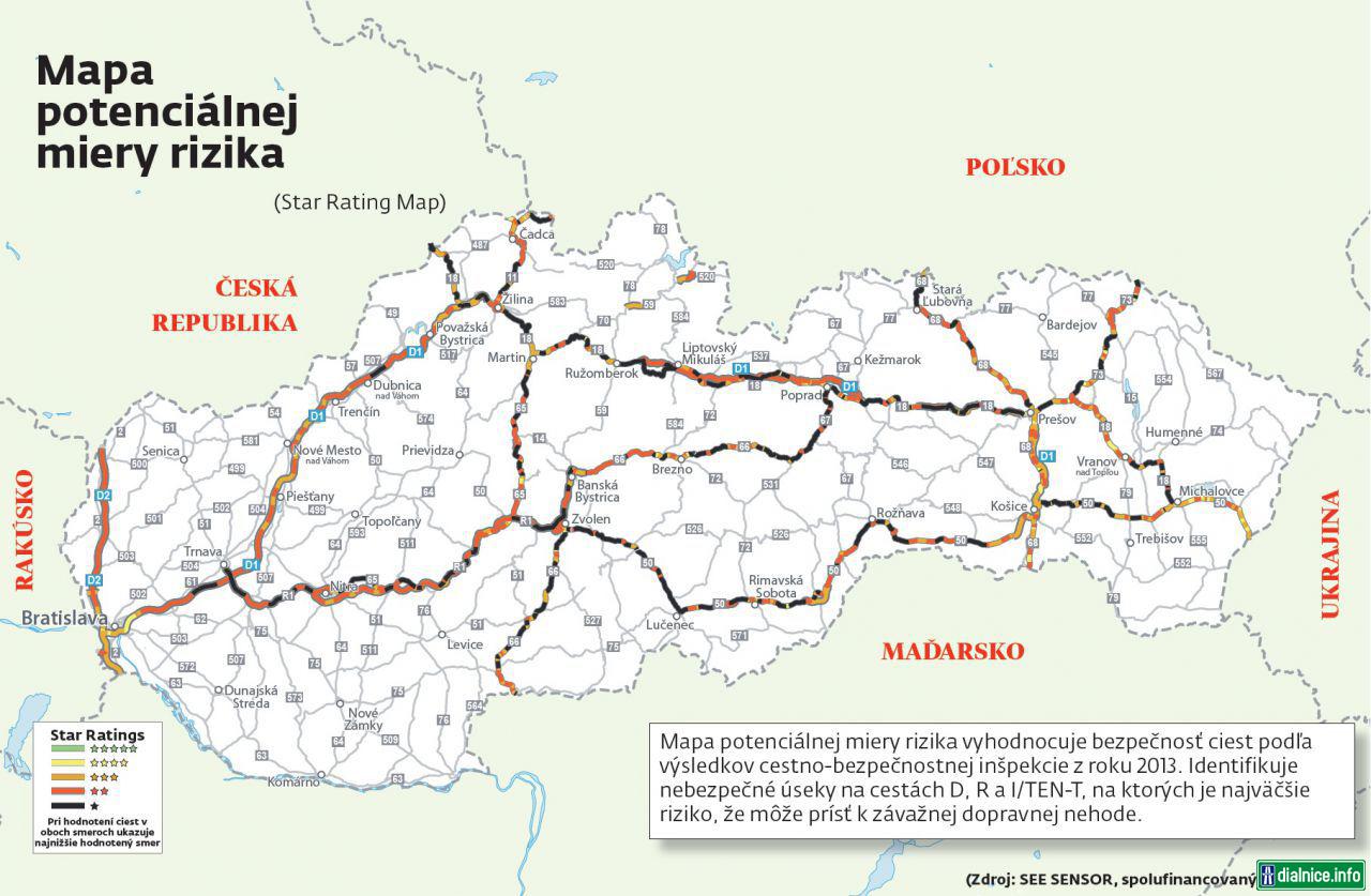 Mapa potenciálnej miery rizika D, RC a hl. ciest