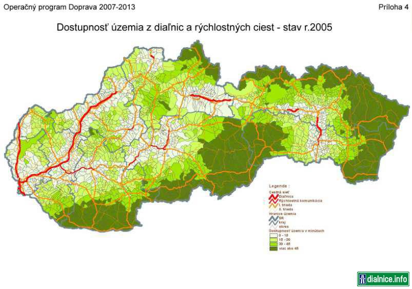 Dostupnosť územia z diaľnic 2005