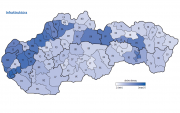 Mapka kvality celkovej dopravnej infraštruktúry SR (vrátane železníc a ostatnej) podľa prieskumu Podnikateľskej aliancie Slovenska (PAS) z projektu Konkurencieschopné regióny 21